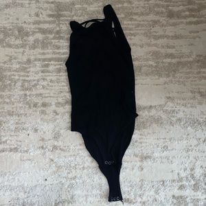 Abercrombie black ribbed bodysuit with lace up back